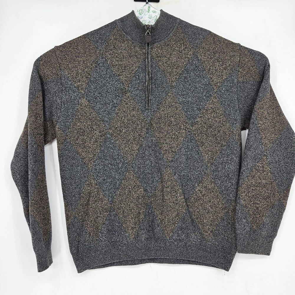 Tehama Sweater Mens Large Gray Argyle‎ Diamonds Long Sleeve Casual Preppy